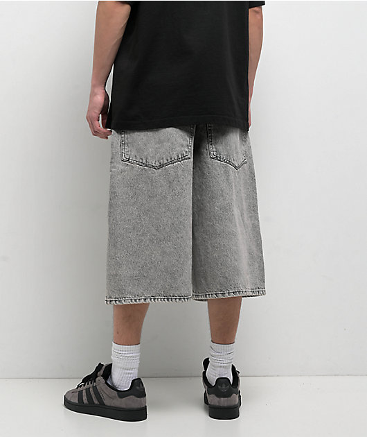 Empyre Scramble Ultra Wide Grey Wash Denim Skate Shorts