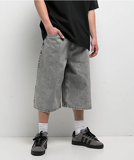 Empyre Scramble Ultra Wide Grey Wash Denim Skate Shorts | Zumiez