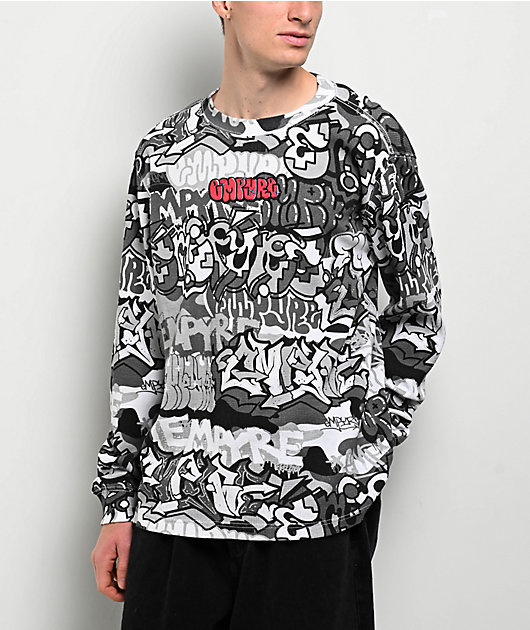 RED By EMP Herren T-Shirt – Schwarz-weiß Mit Allover-Blitz-Print, Regular Fit, Rundhals, Aus Weicher Baumwolle