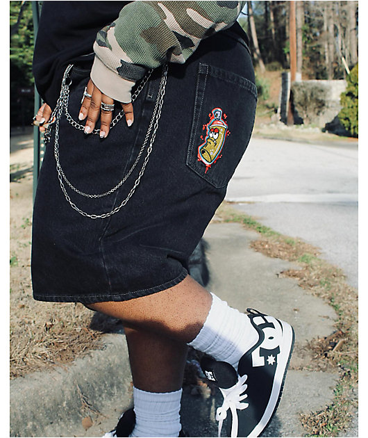 【as\"on】SOLID BLACK SHORT PANTS◆ Empyre Shmutz Black Denim Skate Shorts | Zumiez