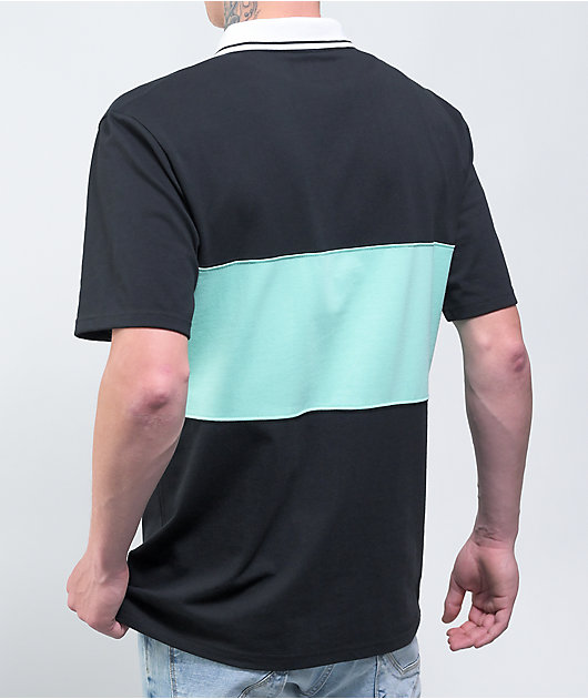 Empyre Skip Black & Teal Colorblock Polo Shirt