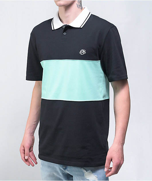 Empyre Skip Black & Teal Colorblock Polo Shirt