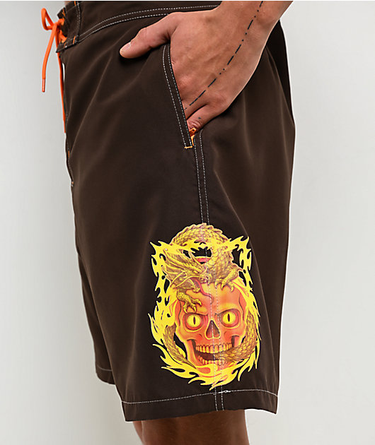 Empyre Skull Brown Cargo Board Shorts