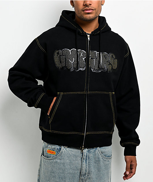 Empyre Slime Rhinestone Black Crop Zip Hoodie