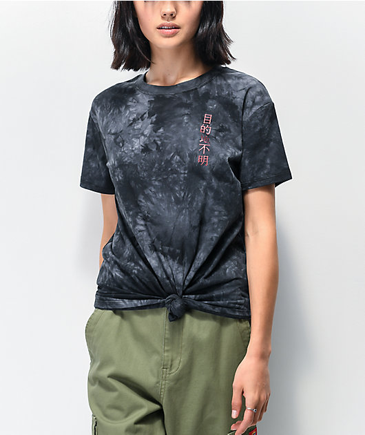 Empyre Sloane Dragon Neutral Black Tie Dye Tie Front T-Shirt