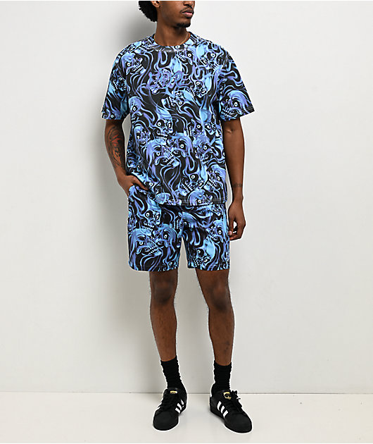 Empyre Smokeshow Skulls Blue & Black Boxy T-Shirt