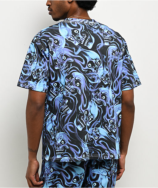 Empyre Smokeshow Skulls Blue & Black Boxy T-Shirt
