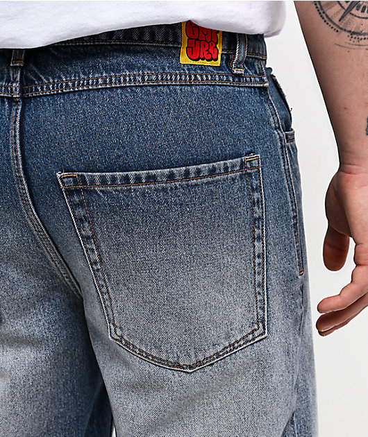 Empyre Spin Off Blasted Blue Wash Loose Fit Skate Shorts