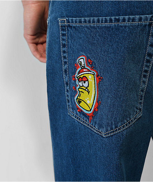 Empyre Spray Can Embroidery Blue Denim Skate Jeans
