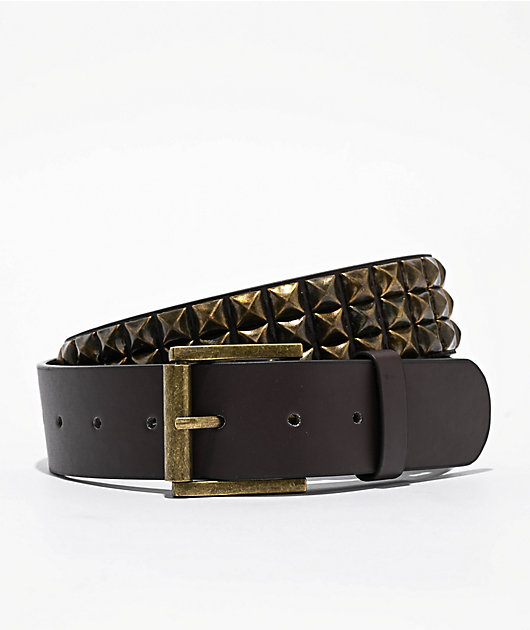 Designer Brown Leather Belt With Bronze Studs and Verdigris Brown Leather Belt for Guitarists Two-Tone Design Pick  main image 4