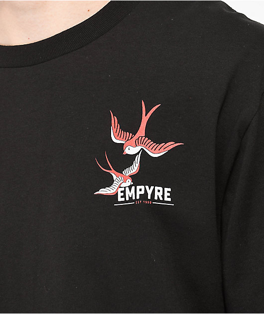 Empyre Swallows Roses Black Long Sleeve T-Shirt