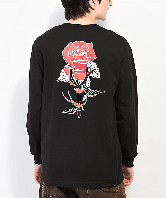 Empyre Swallows Roses Black Long Sleeve T-Shirt