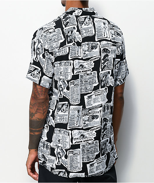 Empyre Tate Newspaper Black & White Short Sleeve Button Up Shirt