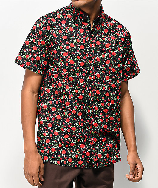 Red floral store button up shirt