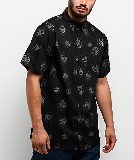 Empyre Tate Roses Black Button Up Shirt