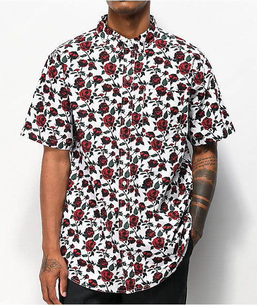 Empyre Tate Roses White Short Sleeve Button Up Shirt