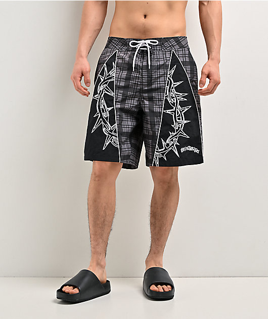 Empyre Thorn Grey Plaid & Black Board Shorts