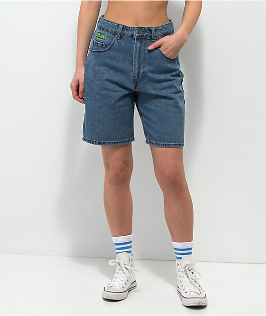 Empyre Tori Blue Wash Loose Fit Skate Shorts