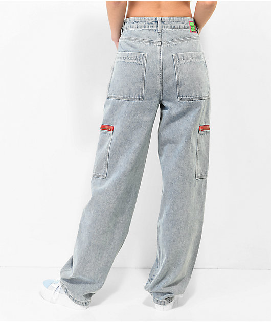 Empyre Tori Light Blue Wash Zippered Cargo Skate Jeans