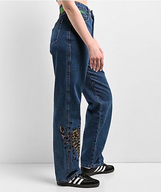 Empyre Tori Scorpion Embroidery Blue Skate Jeans