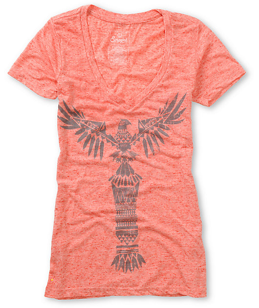 Empyre Totem Heather Coral V-Neck T-Shirt