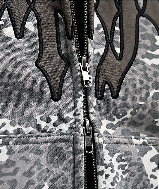 Empyre Transplant Grey Cheetah Faux Fur Zip Hoodie