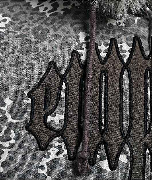 Empyre Transplant Grey Cheetah Faux Fur Zip Hoodie