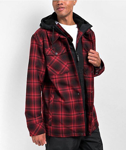 Red and black store plaid jacket with hood