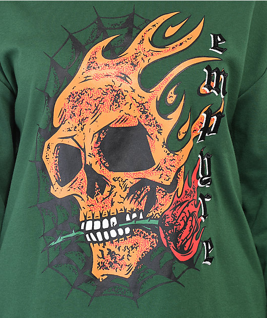 Empyre Velma Flame Skulls Dark Green Long Sleeve T-Shirt