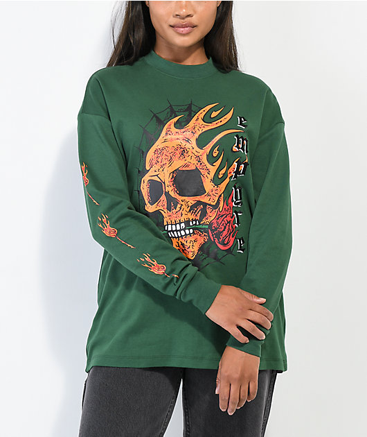 【レア】Funny Farm Circle Skull Long Sleeve VTG Skull Skeleton Fire Flame Spectrum Long Sleeve Graphic