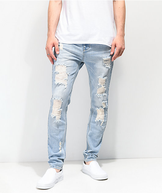 Buy Jack  Jones Light Blue Denim Cotton Slim Fit Distressed Jeans for Mens  Online  Tata CLiQ