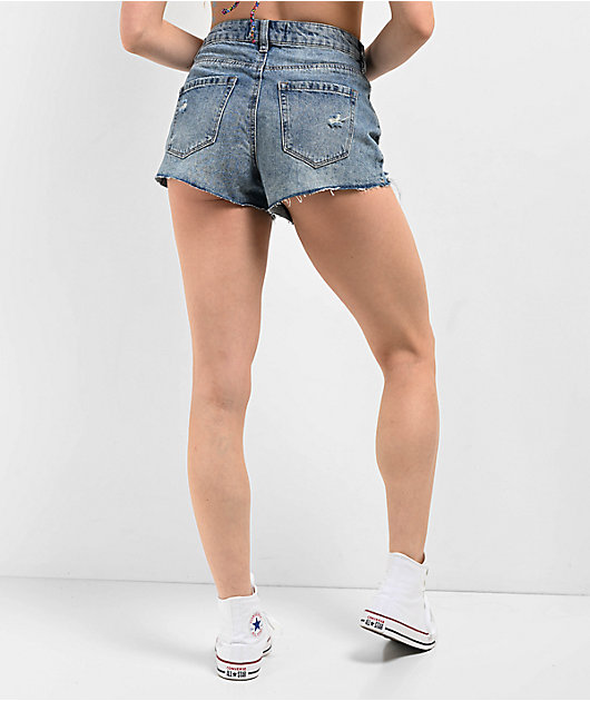 Empyre Weekend Festival Light Wash Blue Denim Cutoff Shorts | Zumiez