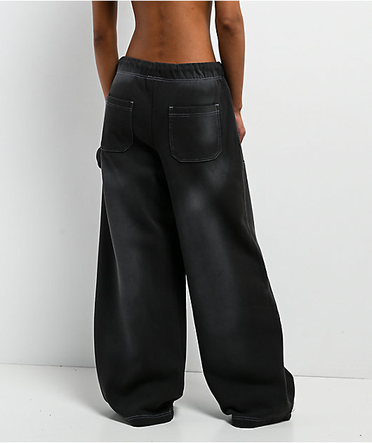 Empyre Whitney Workwear Black Wash Wide Leg Sweatpants