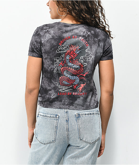 Empyre Yohanna Dragon Black & Grey Tie Dye Crop T-Shirt