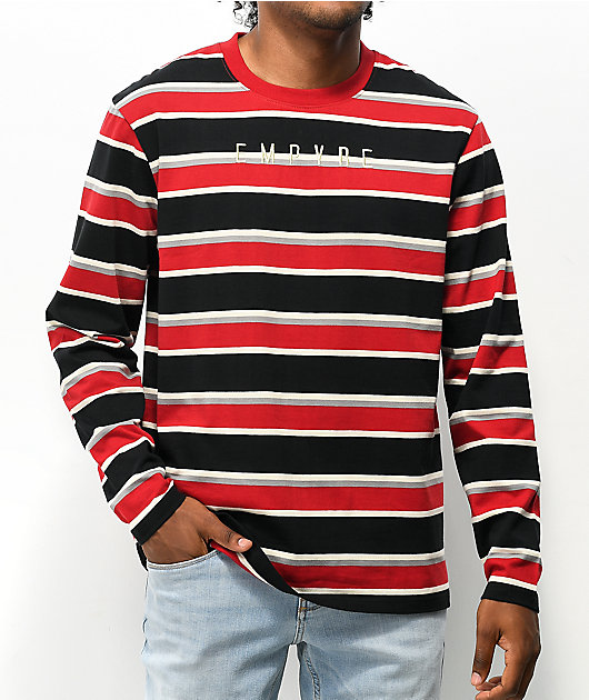Lujo Guante Salida Empyre camiseta de manga larga de rayas rojas, negras y blancas