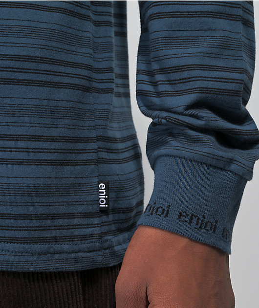 Enjoi Quimby Blue & Black Striped Long Sleeve Polo Shirt