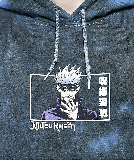 Episode x Jujutsu Kaisen Laughing Gojo Sudadera con capucha tie dye negro y azul