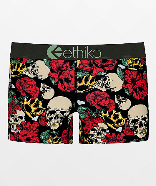 Ethika Brass Roses Staple Green Boyshort Underwear 