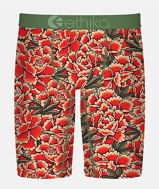 (取寄) エシカ メンズ ショウグン ピオニー ethika men Shogun Peony Red/Green Ethika Shogun Peony Boxer Briefs | Zumiez