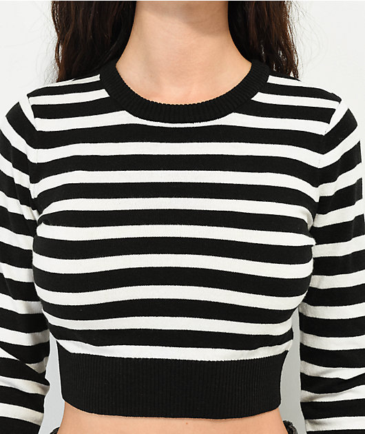 Ethos Black White Stripe Crop Sweater Zumiez