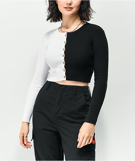 Black and shop white cropped sweater