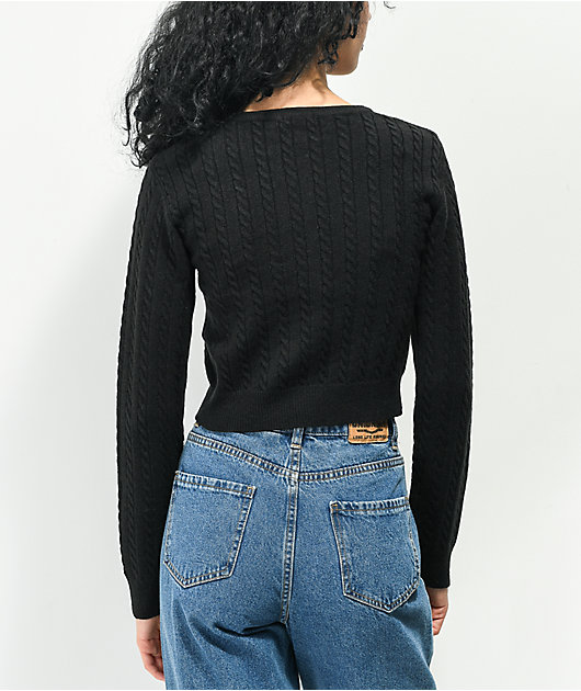 Ethos Button Down Black Crop Cardigan Sweater