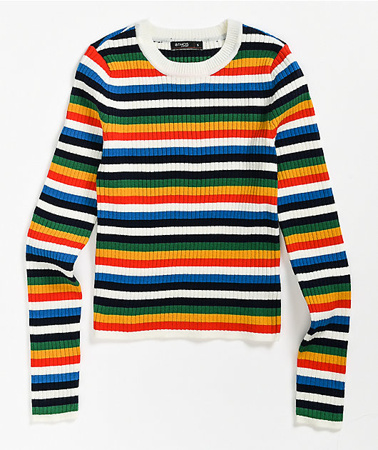 Ethos Skimmer Multi Stripe Crewneck Sweater