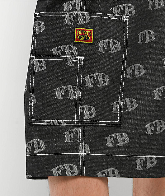 FB County All Over Black Denim Shorts