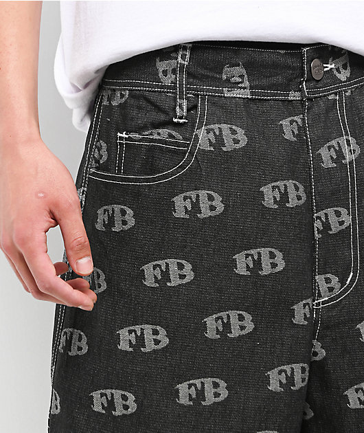 FB County All Over Black Denim Shorts