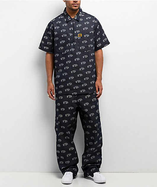 FB County All Over Print Blue Half Zip Short Sleeve Shirt | Zumiez