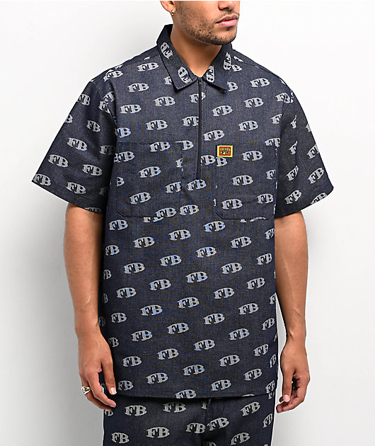 FB County All Over Print Blue Half Zip Short Sleeve Shirt | Zumiez
