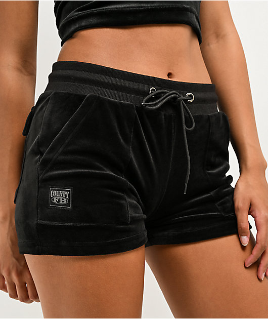 FB County Black Velour Track Shorts