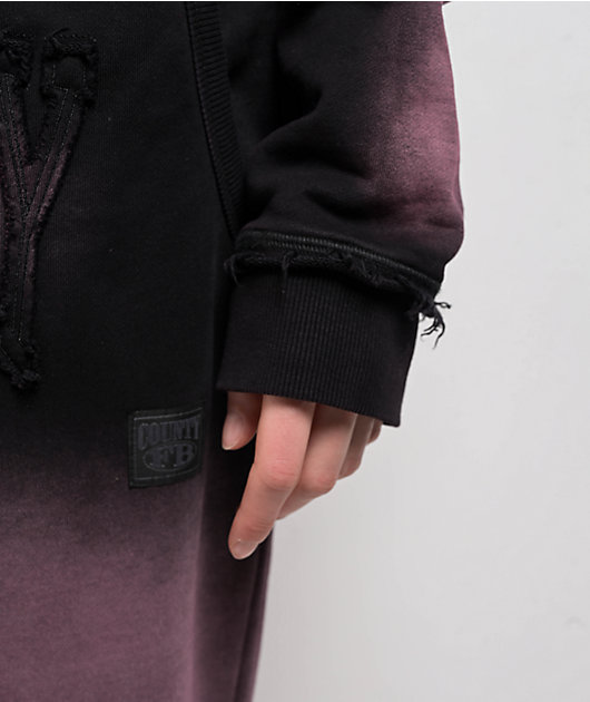FB County Bleach Dye Black & Pink Crop Zip Hoodie