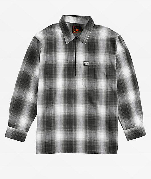 FB County Charcoal & White Checker Zip Long Sleeve Shirt | Zumiez